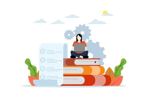 Exam concept with characters, online test and checking answers, exam. Stock Illustration