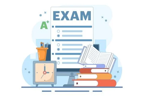 Exam concept. Education, study, digital e-learning, degree, postgraduate concept Stock Illustration