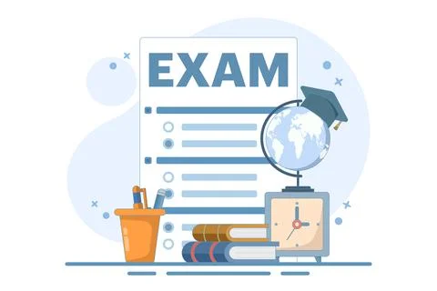 Exam concept. Education, study, digital e-learning, degree, postgraduate concept Illustrazione stock