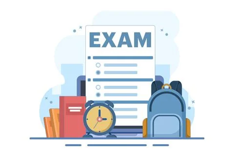 Exam concept. Education, study, digital e-learning, degree, postgraduate concept Illustrazione stock