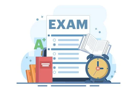 Exam concept. Education, study, digital e-learning, degree, postgraduate concept Illustrazione stock