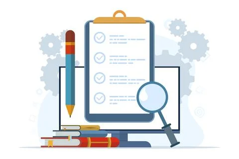 Exam concept, Exam, Test, Checklist, Student facing exam. Stock Illustration