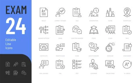Exam Line Editable Icons set. Stock Illustration