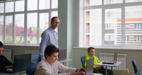 Exam Of Math Or Informatics In Computer-Based Classroom In School, Teacher Stock Footage 280175681