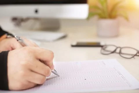 Exam optical mark recognition sheet in a fill with a pen Stock Photos