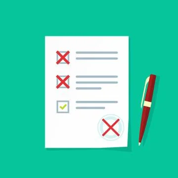 Exam paper form with failed assessment vector, incorrect answers survey Stock Illustration