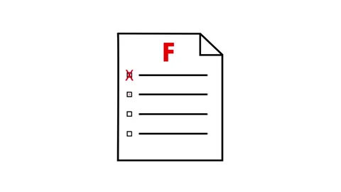 Exam paper getting marked with red crosses and a failing grade Stock Footage 340523138