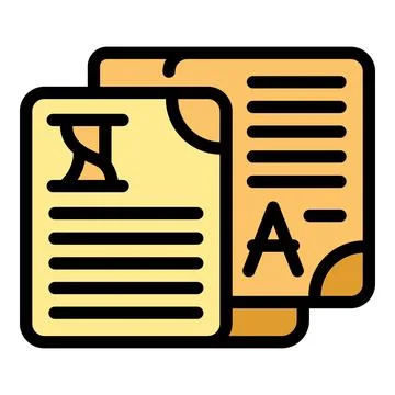 Exam papers with different grades representing academic performance evaluatio Illustrazione stock