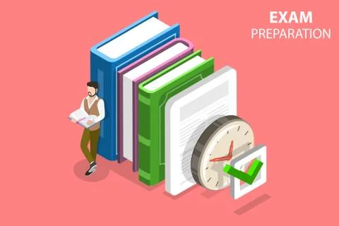 Exam preparation flat isometric vector concept illustration. Stock Illustration