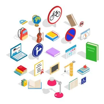 Exam preparation icons set, isometric style Illustrazione stock