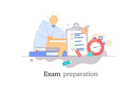 Exam preparation, school test. Vector flat illustration. Exam concept, checklist Stock Illustration