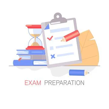Exam preparation, school test. Vector flat illustration. Exam concept, checklist Stock Illustration