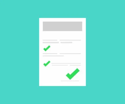 Exam results survey form document, quiz checklist success logo design. Stock Illustration