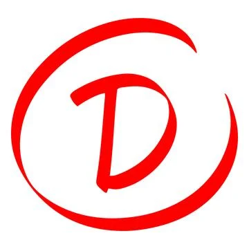Exam score red marker symbol, grade result - D, test result grade letter in Stock Illustration