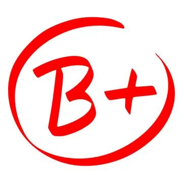 Exam score red symbol, grade result B, good test result letter with plus in Stock Illustration