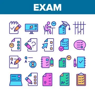 Exam Test Collection Elements Icons Set Vector 스톡 일러스트