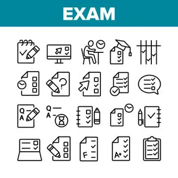 Exam Test Collection Elements Icons Set Vector 스톡 일러스트