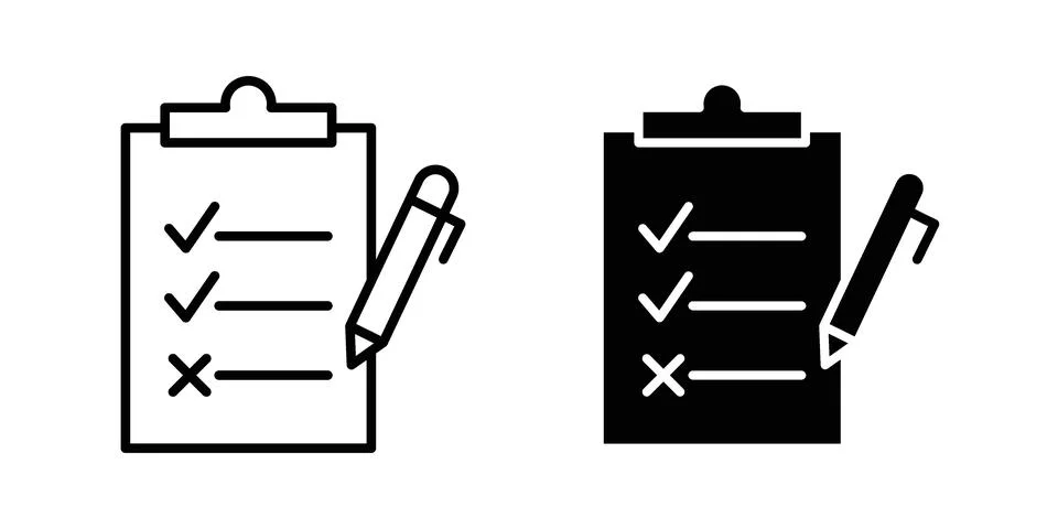 Exam test icon drawing lines. Silhouette style vector bundle Stock Illustration