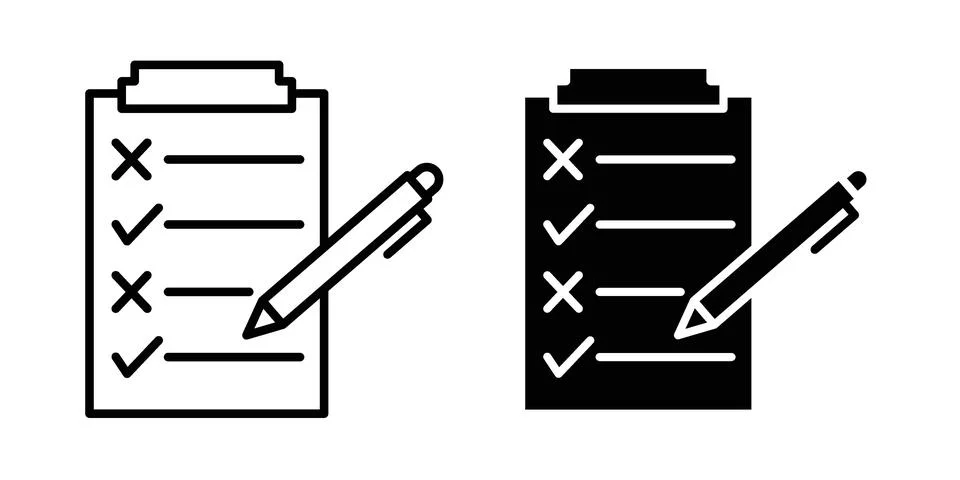 Exam test icon silhouette vector set. thin line pack Stock Illustration