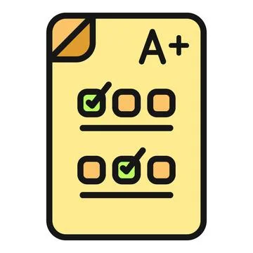 Exam test paper showing multiple choice correct answers and a plus grade Stock Illustration