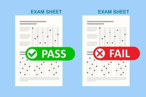 Exam test pass or fail. School and Education. Test score sheet with answers Stock Illustration