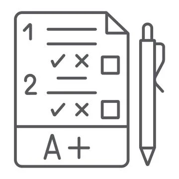 Exam thin line icon, questionnaire and form, task sign, vector graphics, a Illustrazione stock