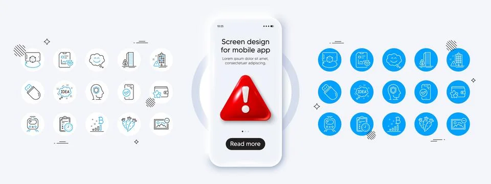 Exam time, Loyalty program and Remove image line icons. For web app, printing Illustrazione stock