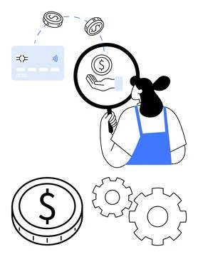 Examination of Digital Payment Methods and Financial Transactions with Coin.. Stock Illustration