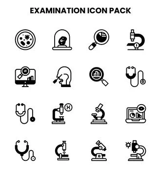 Examination DuoTone Bundle Icons Pack Stock Illustration