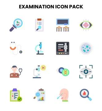 Examination Flat Collection Icons Pack Stock Illustration
