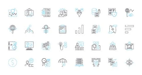 Examination linear icons set. Test, Assessment, Evaluation, Analysis, Inspection Stock Illustration