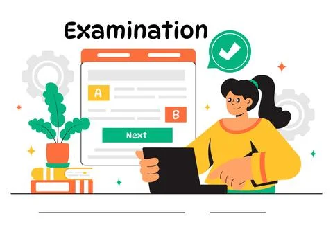 Examination Paper Vector Illustration Featuring an Online Exam, Answer Shee.. Stock Illustration