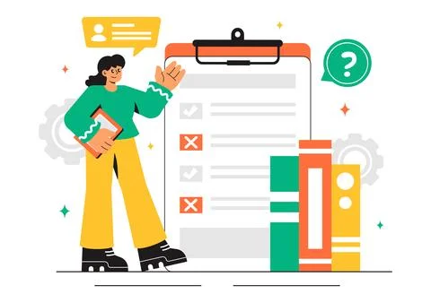 Examination Paper Vector Illustration Featuring an Online Exam, Answer Shee.. Stock Illustration