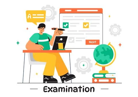 Examination Paper Vector Illustration Featuring an Online Exam, Answer Shee.. Stock Illustration