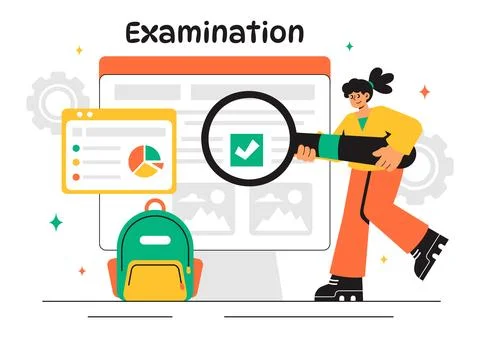 Examination Paper Vector Illustration Featuring an Online Exam, Answer Shee.. Stock Illustration