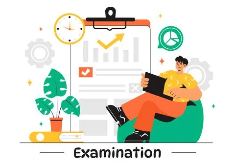 Examination Paper Vector Illustration Featuring an Online Exam, Answer Shee.. Stock Illustration