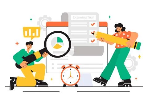 Examination Paper Vector Illustration Featuring an Online Exam, Answer Shee.. Stock Illustration