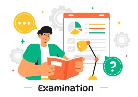 Examination Paper Vector Illustration Featuring an Online Exam, Answer Shee.. Stock Illustration