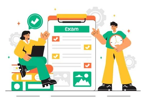 Examination Paper Vector Illustration Featuring an Online Exam, Answer Shee.. Stock Illustration