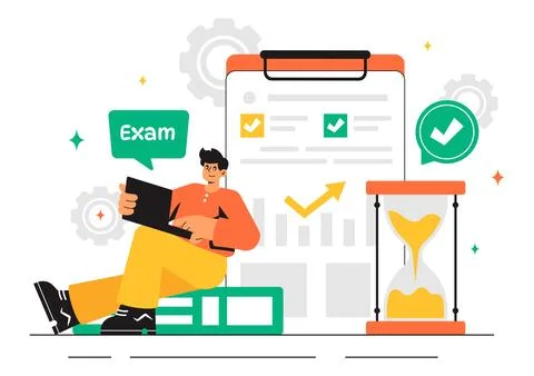 Examination Paper Vector Illustration Featuring an Online Exam, Answer Shee.. Stock Illustration