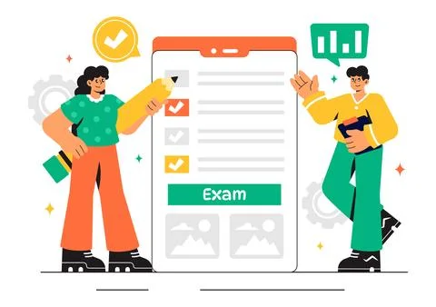 Examination Paper Vector Illustration Featuring an Online Exam, Answer Shee.. Stock Illustration