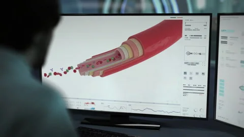An examination scanner identifies virus bacteria flowing in the bloodstream Stock Footage 267838567