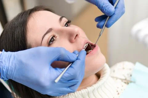 Examination of teeth in dentistry Foto stock