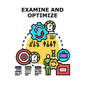 Examine and optimize business development process concept Stock Illustration