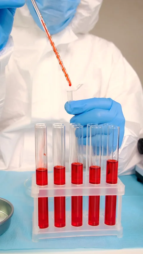 Examine blood in the laboratory. Selective focus. Stock Footage 313331342