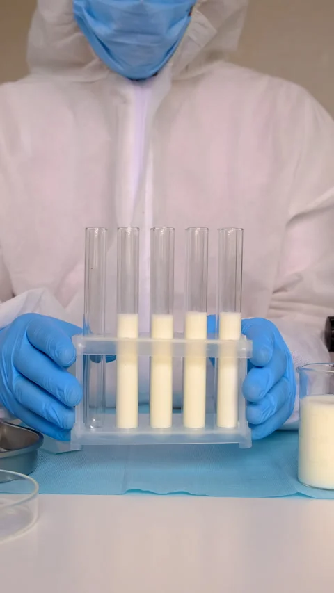 Examine milk in the laboratory. Selective focus. Stock Footage 310013000