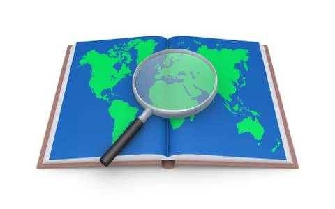 Examine the world map with magnifier Stock Illustration