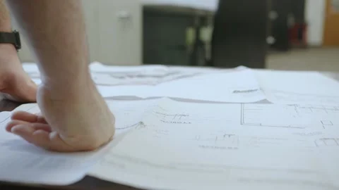 Examining Blueprints Stock Footage 238859165