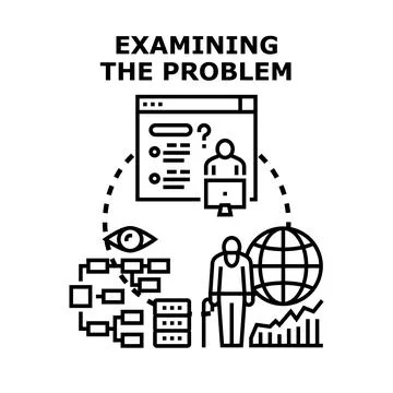 Examining problem analysis and solution process concept Stock Illustration