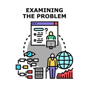 Examining problem analysis and solution process concept Stock Illustration